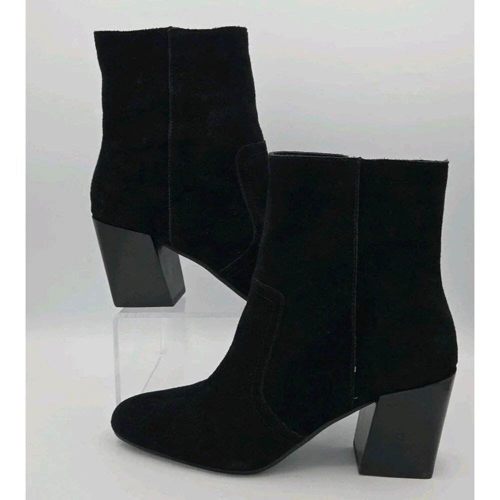Blondo Sadie Waterproof Bootie Woman Black Suede Ankle Block Heel Boots Size 9
